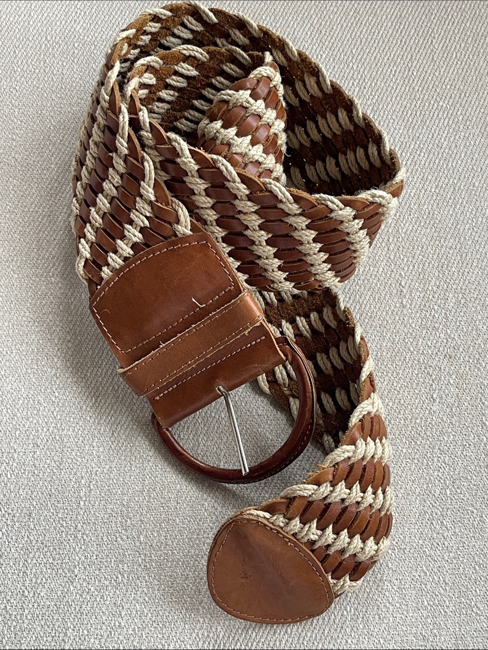 MUDO | Wide Braided Leather Belt | Made in Turkey Brown/ Cream | Woven